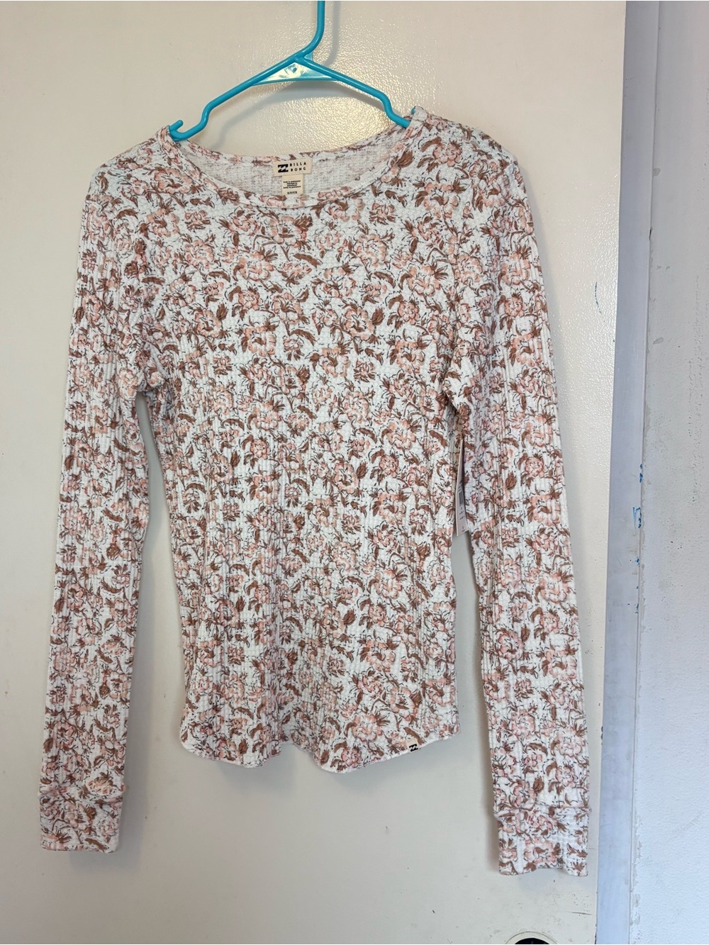Billabong Ribbed Floral Long-Sleeve Top - Cream & Brown Floral
